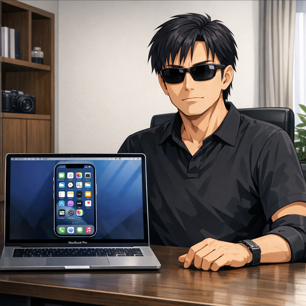 老眼対策としてMacBookにiPhoneをミラーリングし、重い端末を持たずに作業する50代FP。関節唇損傷の肩に負担をかけない身体投資の実例。